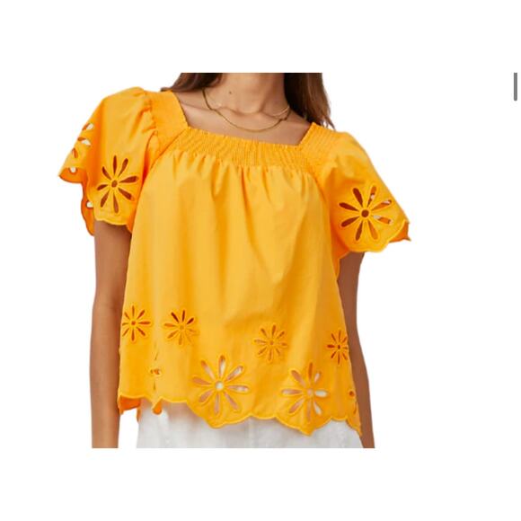 Rails Sonora in Marigold Eyelet Organic Cotton Top - Picture 1 of 8